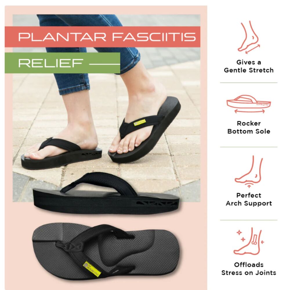 The Healing Sole Original Black Flip Flop Unisex Sandals Arch Support W10/M 8.5